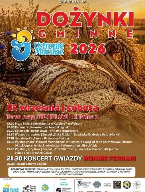 Dożynki Gminne 2026 w Ustroniu Morskim – święto plonów z gwiazdą wieczoru