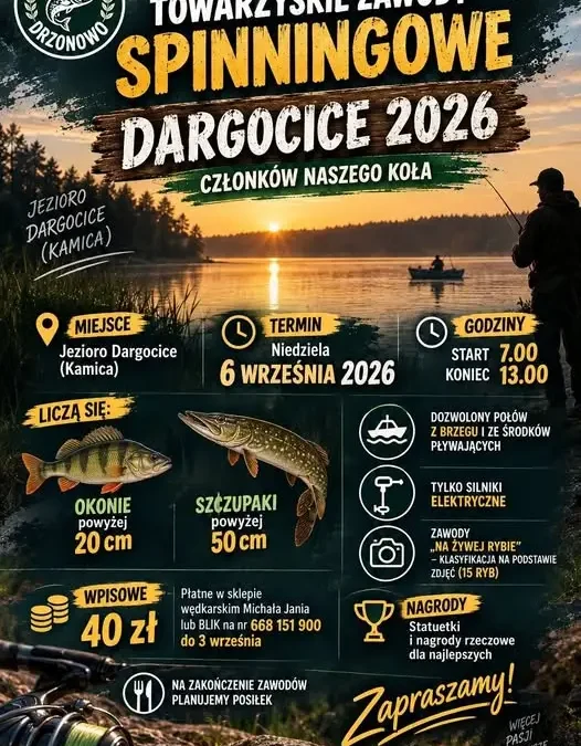 Zawody spinningowe na jeziorze Dargocice – zaproszenie dla wędkarzy