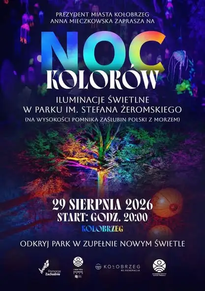 Noc Kolorów 2026 w Kołobrzegu: Park Żeromskiego zamieni się w świetlną galerię