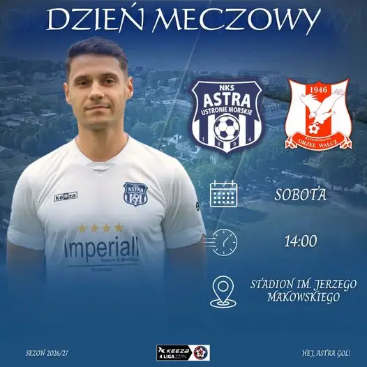 3. kolejka Keeza 4 Ligi: Astra Ustronie Morskie podejmie Orła Wałcz