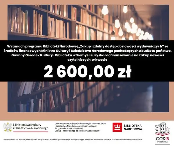 Biblioteka w Siemyślu z dofinansowaniem na nowości wydawnicze