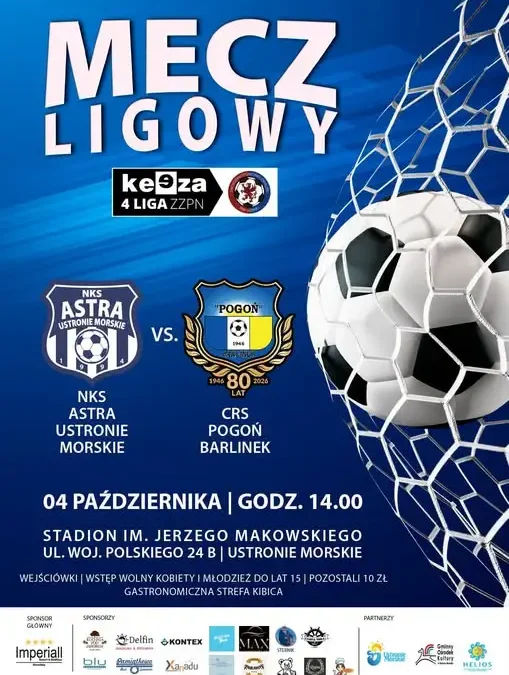 IV ligowy mecz Astry Ustronie Morskie – niedzielne święto futbolu i wsparcie dla klubu